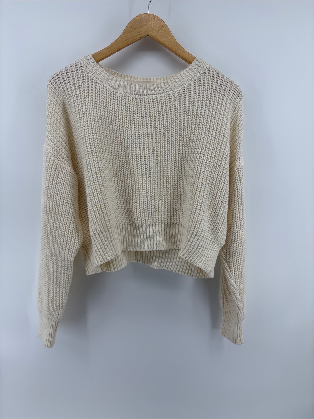 Cream Crewneck Cropped Knit Sweater